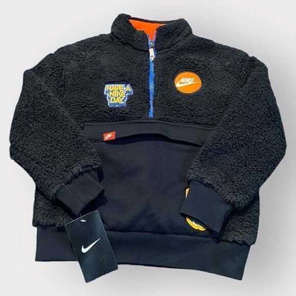 Nike Toddler Just Do It “Patches” Sherpa Pullover Jacket Boys size 4 New - Picture 3 of 9